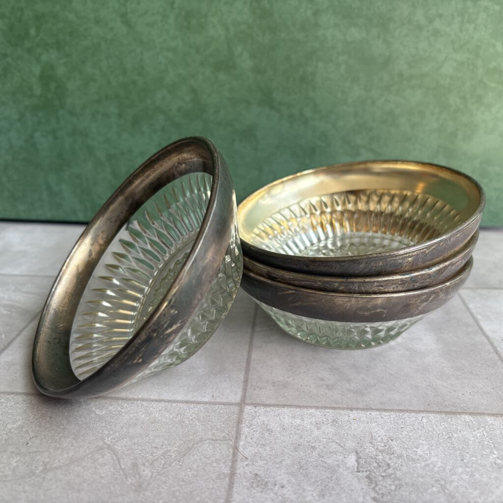 Set of 4 Silver Rim Bowls