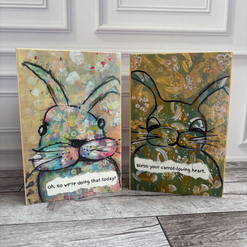 Wooden Bunny Paintings w/ Quotes
