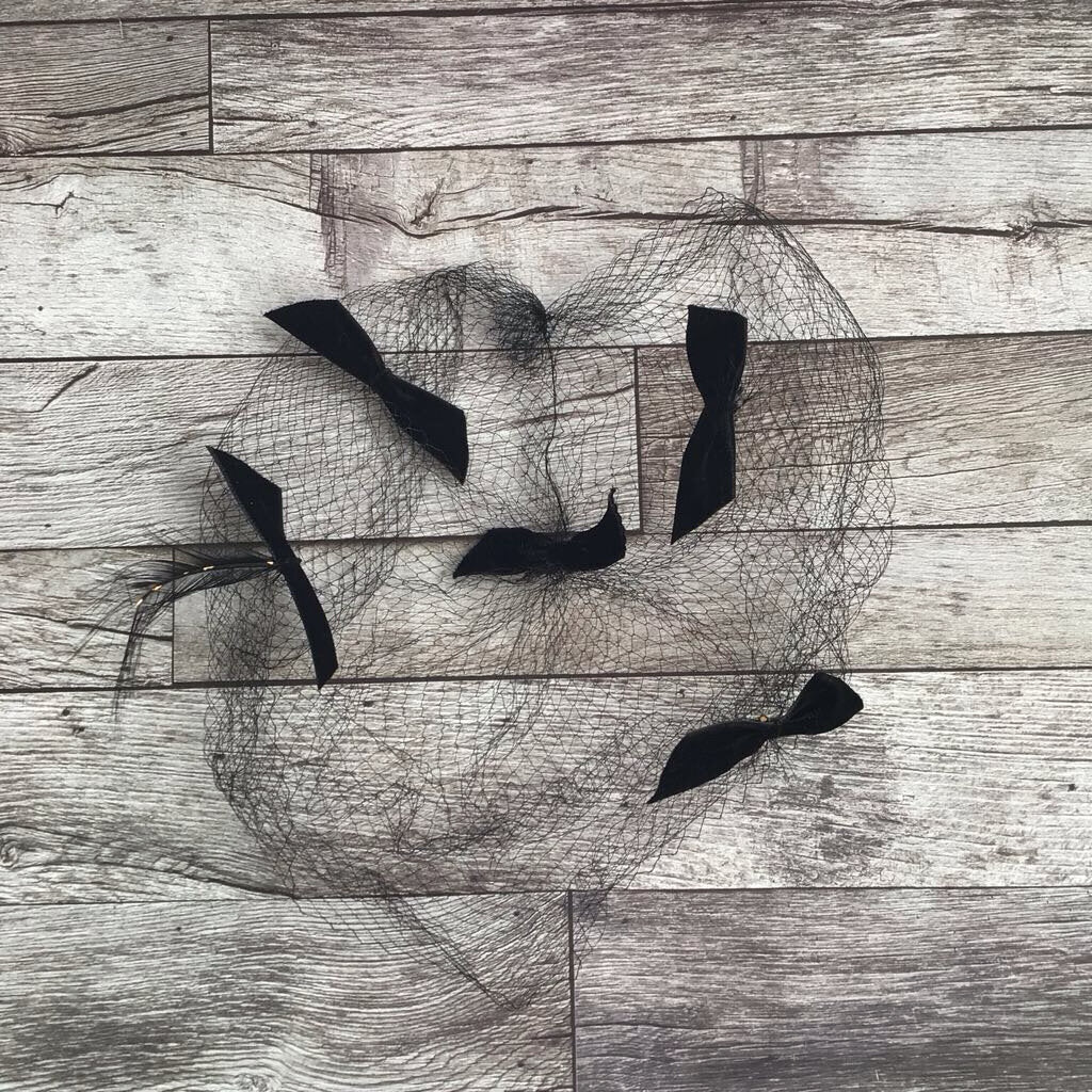 Black Mesh Head Piece w/ Ribbons