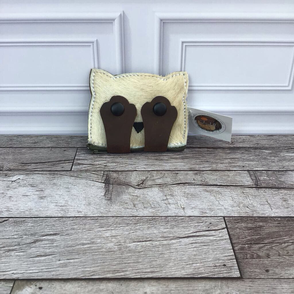 Cat Coin Purse - Brown Paws Gray Zipper