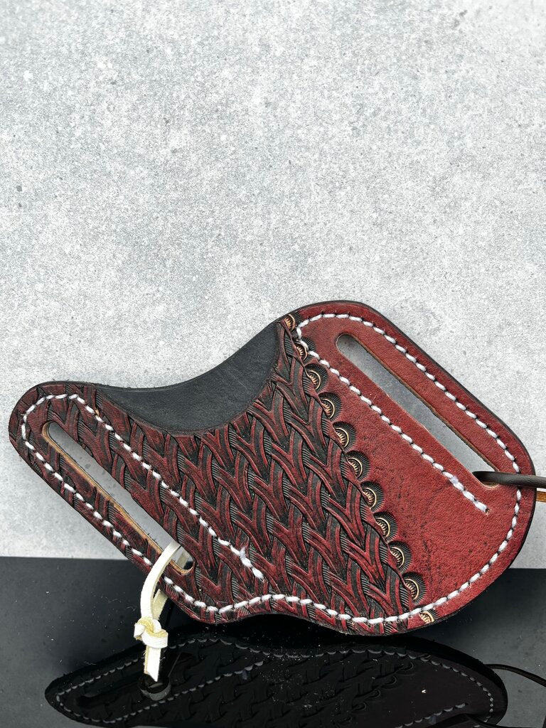 Hand-Tooled Knife Slip - Red w Braided Stamp