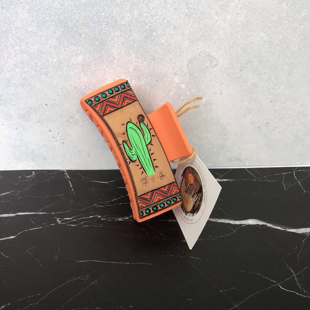 Hair Clips - Apricot w Western Cactus Theme