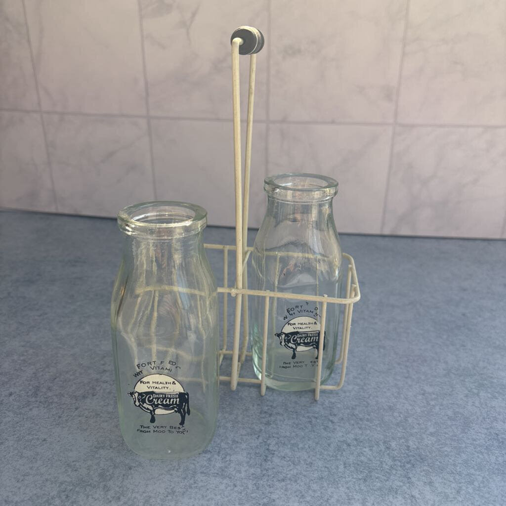 Mini glass Milk jars and carrier