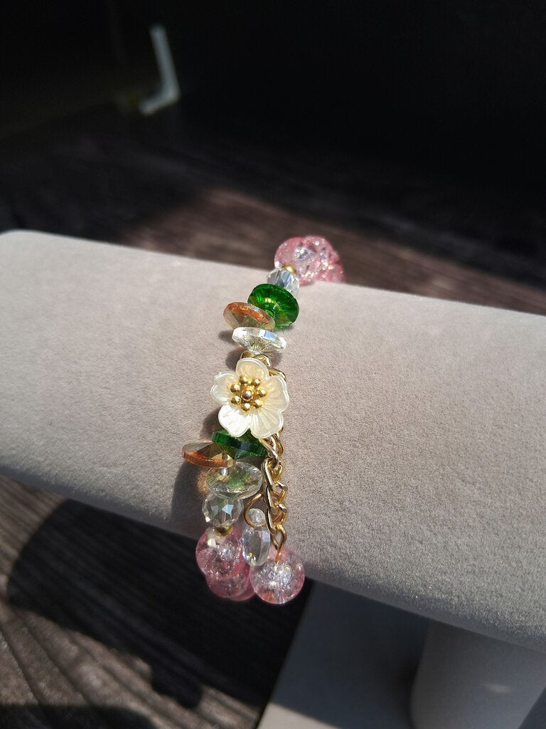 Beaded Drop Flower Bracelet - Peach