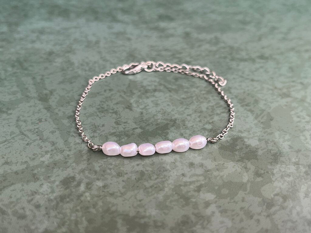 Ankle Bracelet - Silver Chain w Pearls