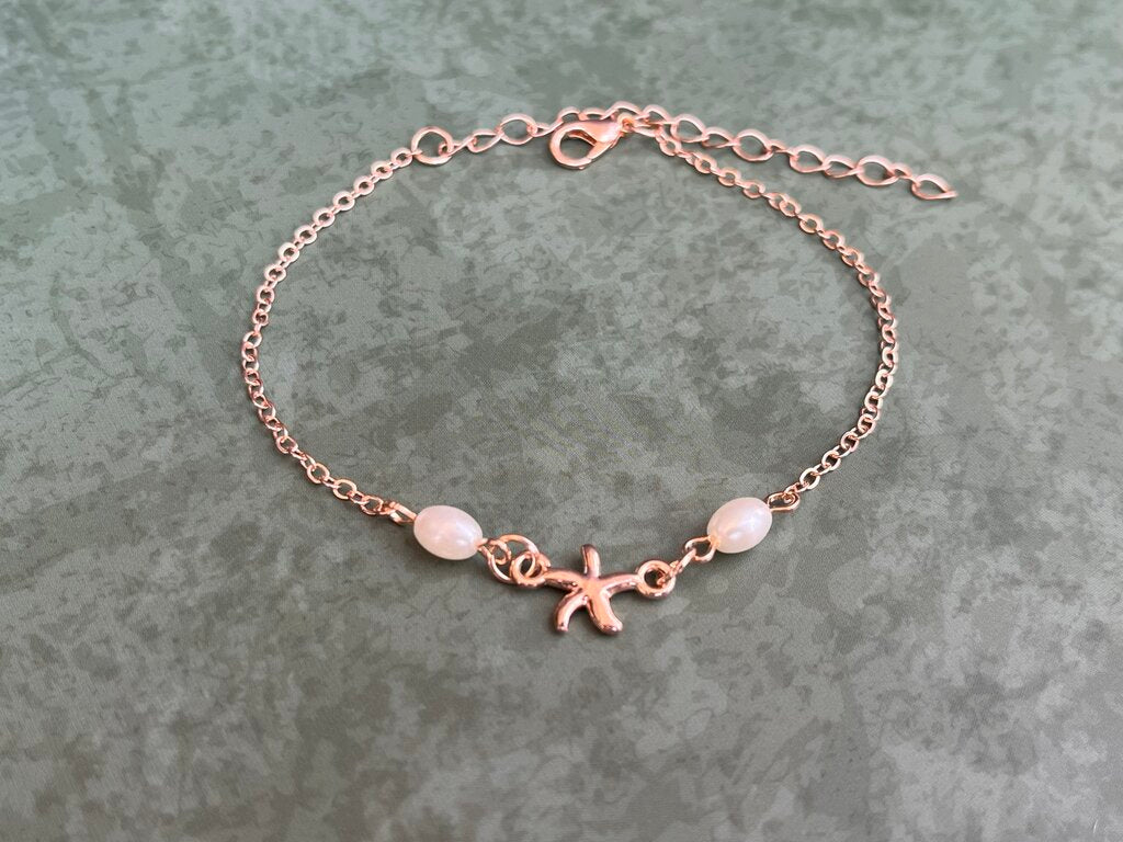 Ankle Bracelet - Rose Gold Chain w Starfish