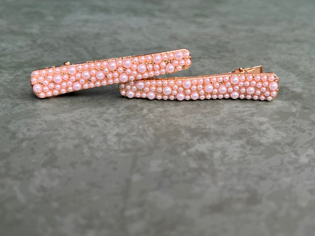 Barrette Set of 2 - Gold w Pearls