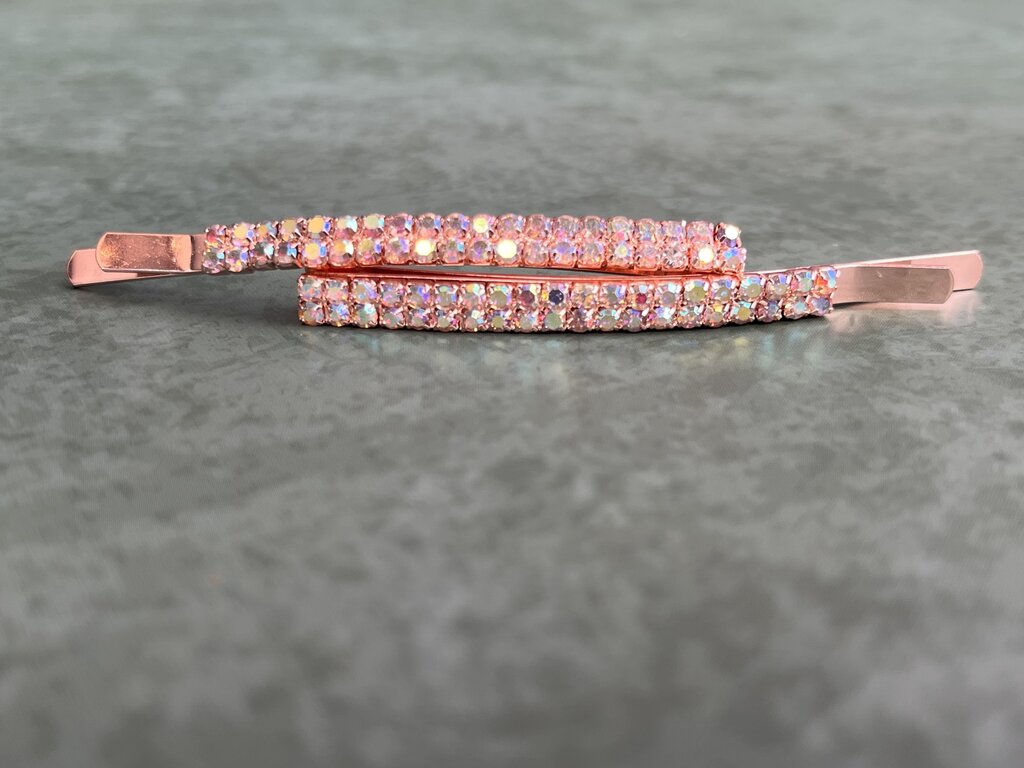 Barrette Set of 2 - Rose Gold w Diamond
