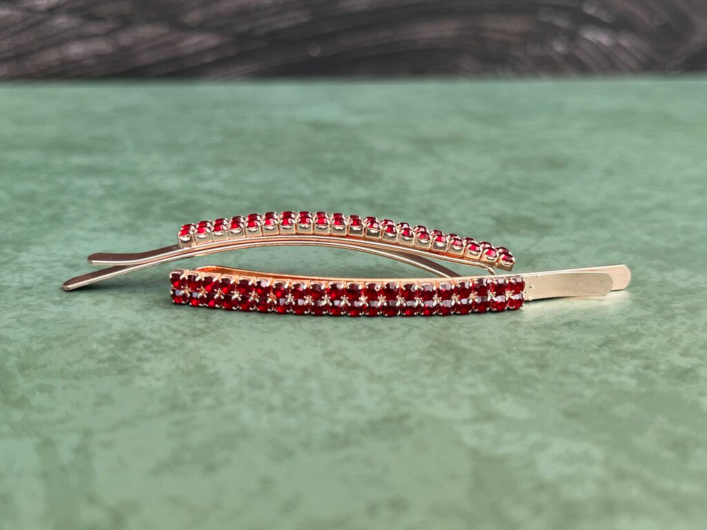Barrette Set of 2 - Rose Gold w Garnet