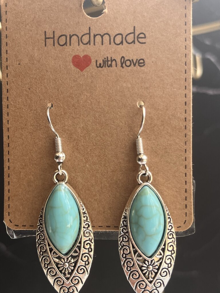 Turquoise Hanging Earrings - Silver Leaf