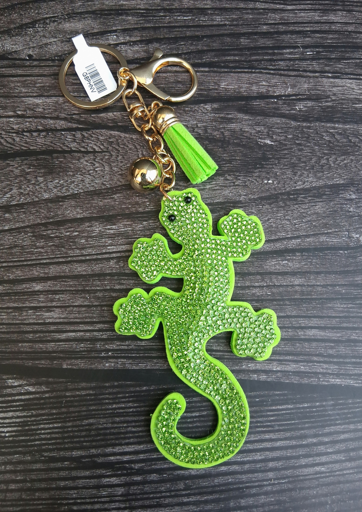 Studded Keychain - Green Chameleon