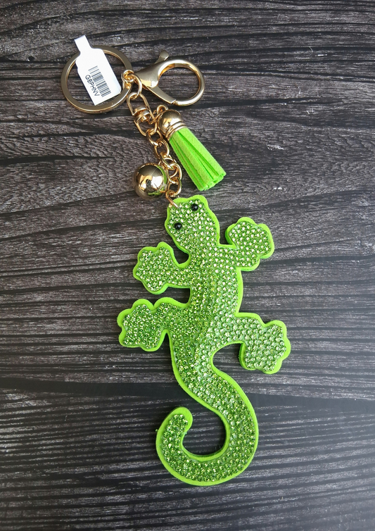 Studded Keychain - Green Chameleon