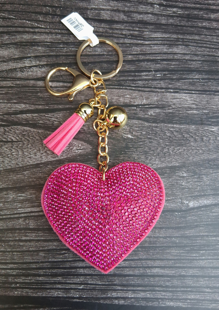 Studded Keychain - Hot Pink Heart