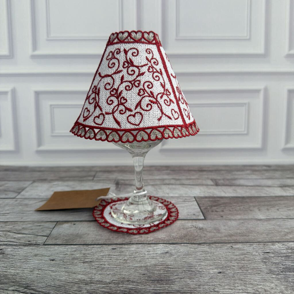 Wine glass lamp shade and coaster set (heart)
