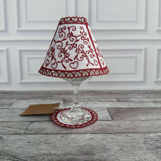 Wine glass lamp shade and coaster set (heart)