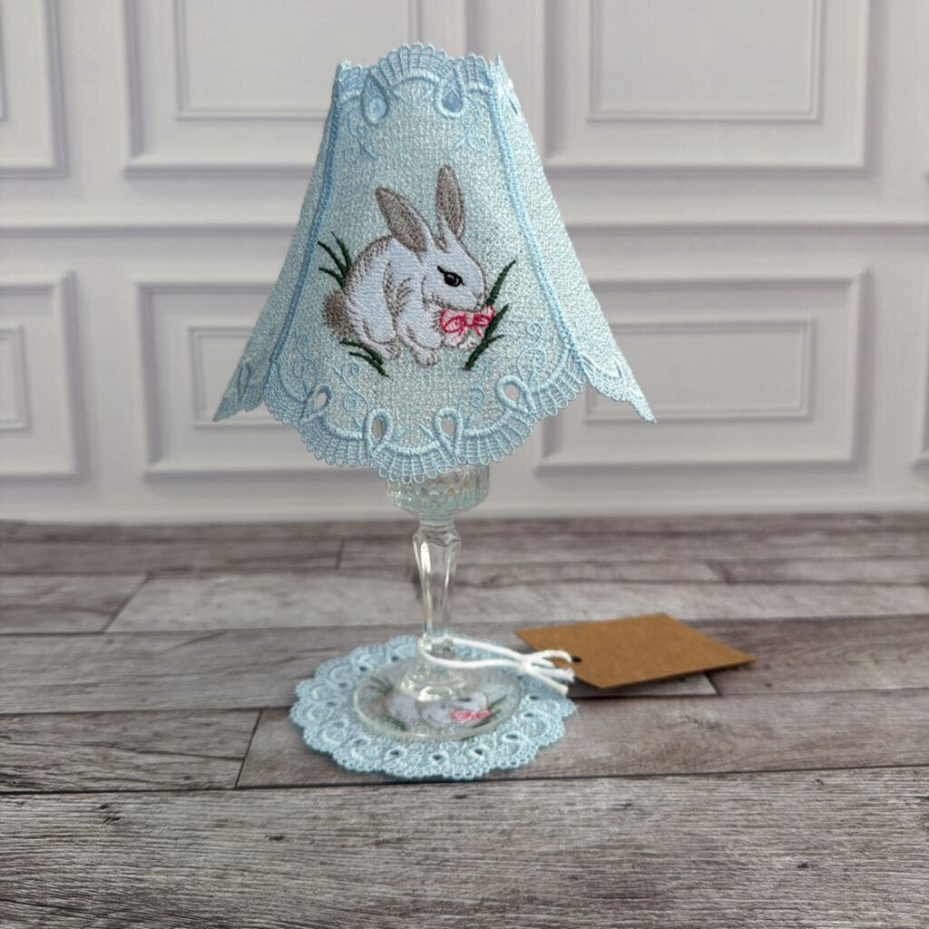 Wine glass lamp shade and coaster set (rabbit)