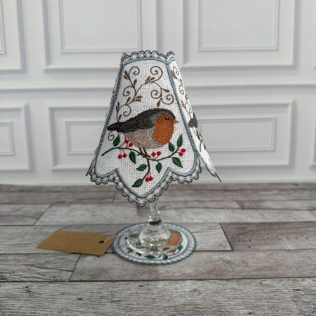Wine glass lamp shade and coaster set (robin)