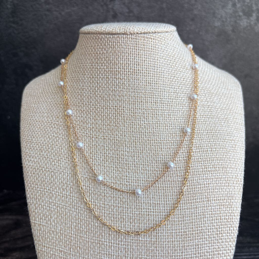 Cross Pearl triple layer necklace