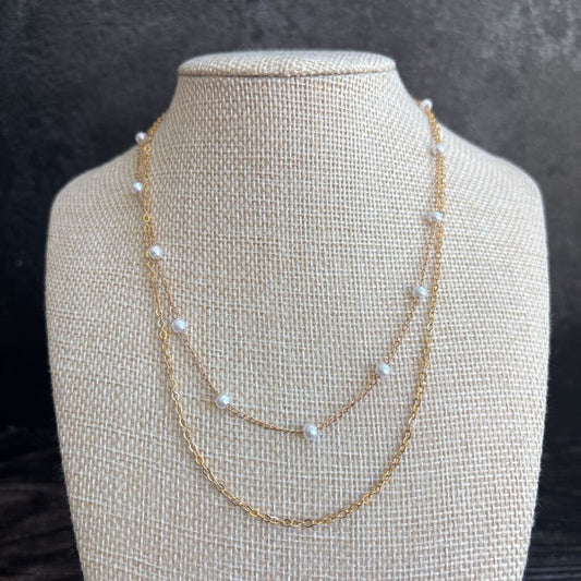 Cross Pearl triple layer necklace
