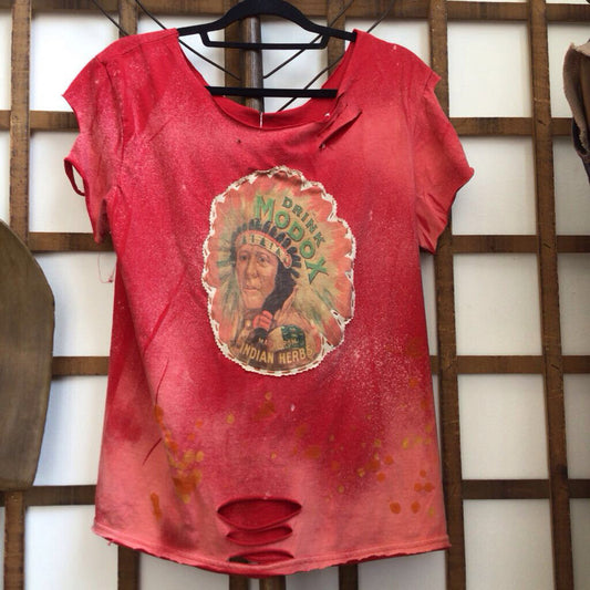 Red ripped Indian tee