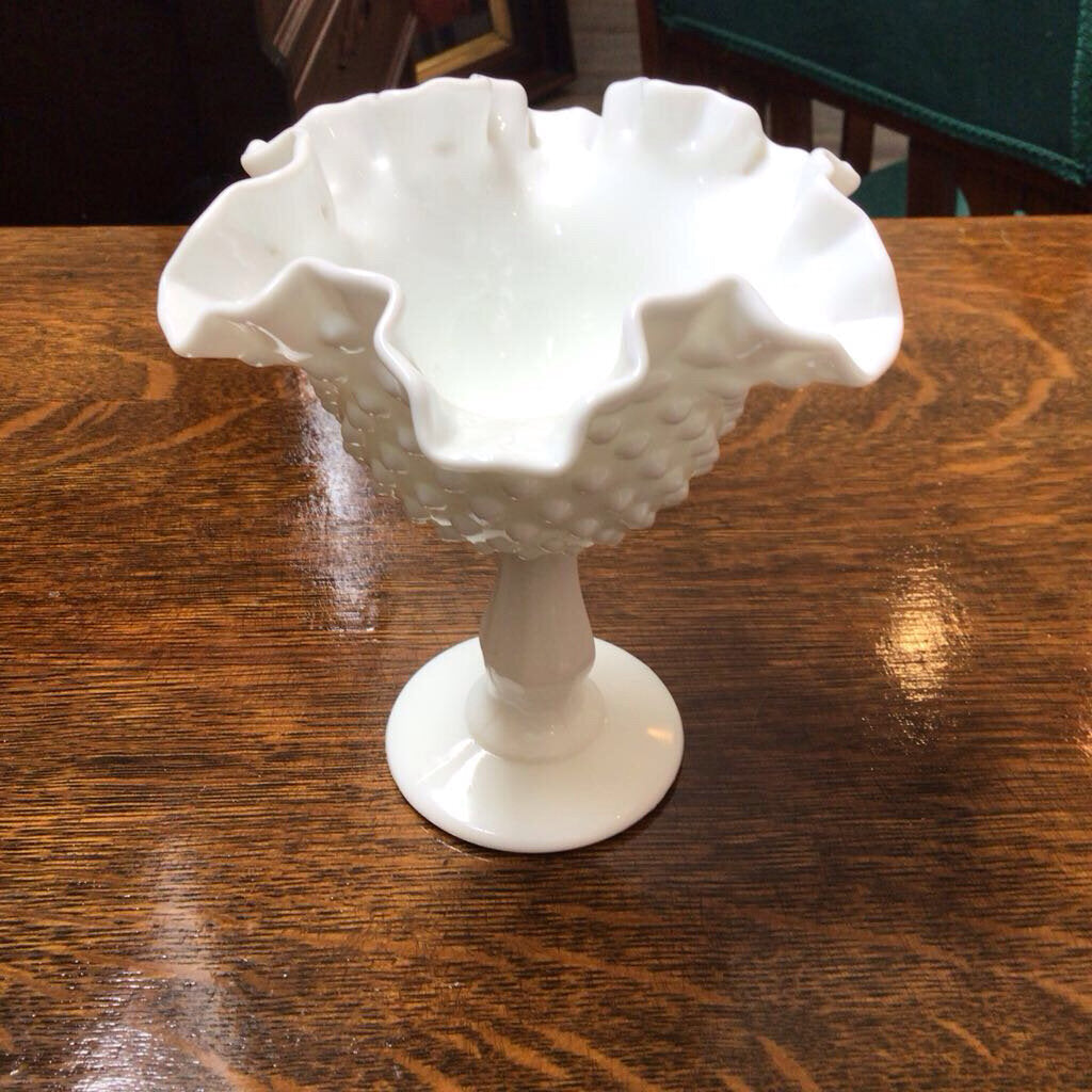 Vintage Fenton milk glass hobnail 6" compote