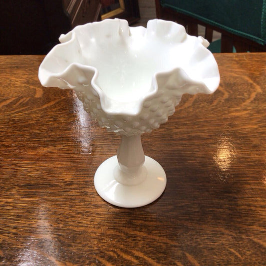 Vintage Fenton milk glass hobnail 6" compote