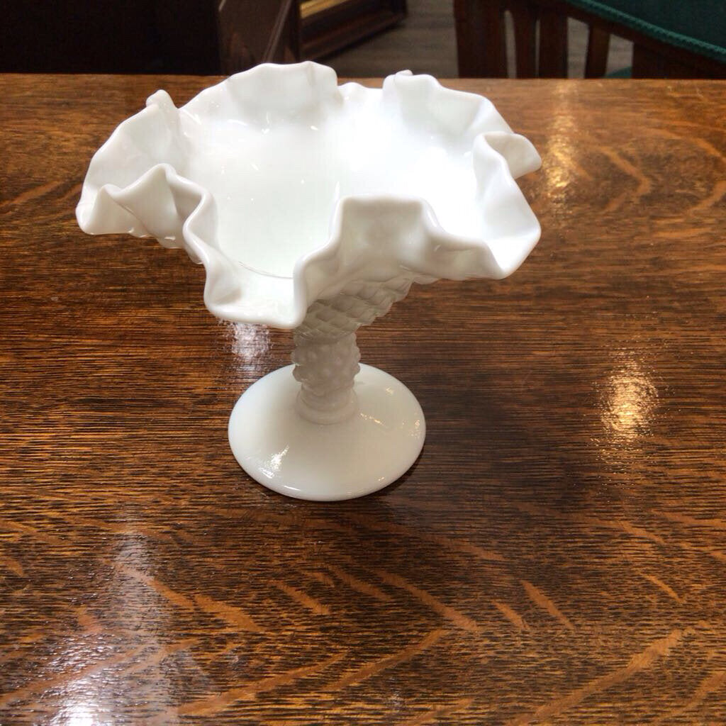 Vintage Fenton milk glass hobnail 4" compote