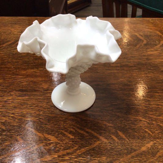 Vintage Fenton milk glass hobnail 4" compote