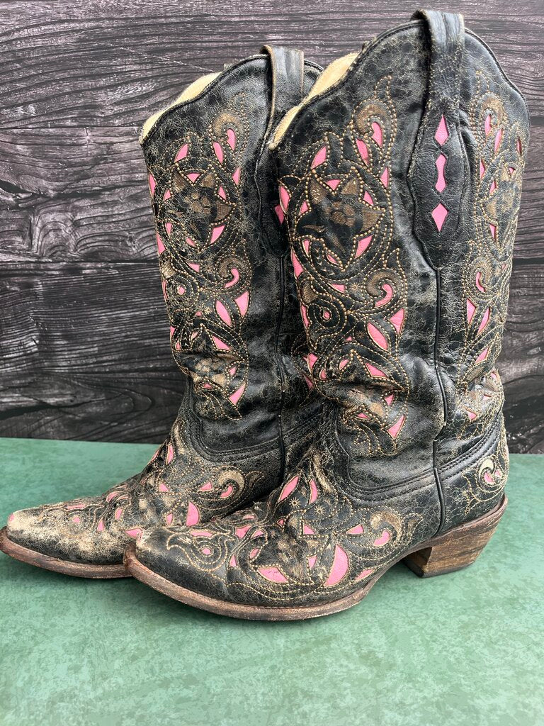 Black+ Pink Corral Boots