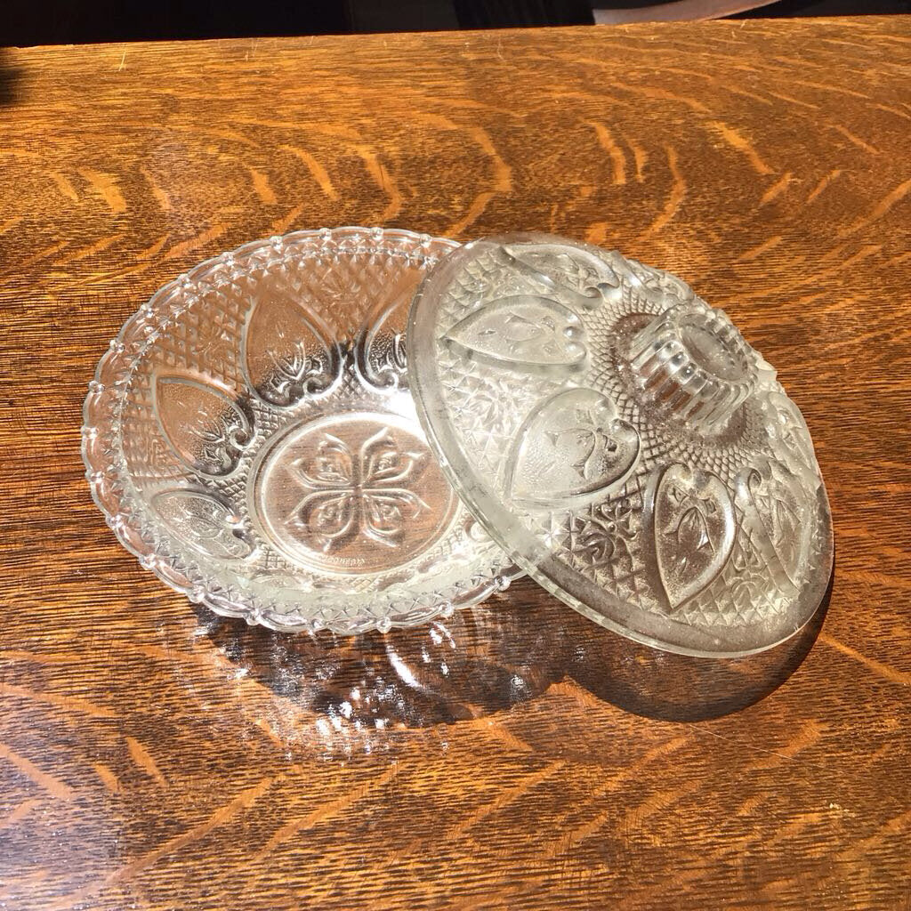Covered Press glass dish