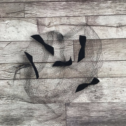 Black Mesh Head Piece w/ Ribbons