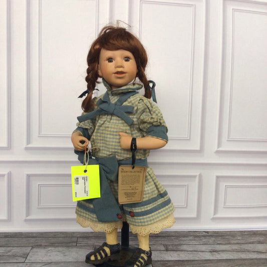 Blue Gingham Dressed Doll w/ Pigtails