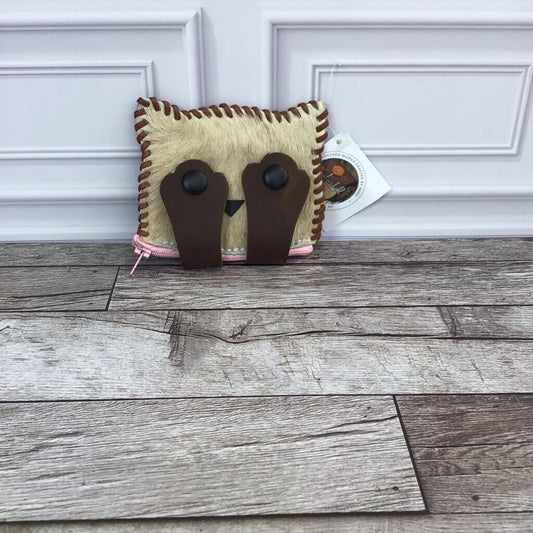 Cat Coin Purse - Brown Paws Pink Zipper