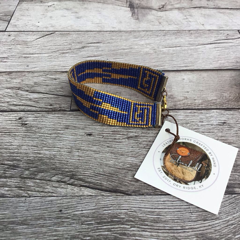 Gold Plated Bracelet - Blue, Gold Patterned