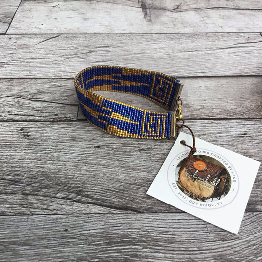 Gold Plated Bracelet - Blue, Gold Patterned