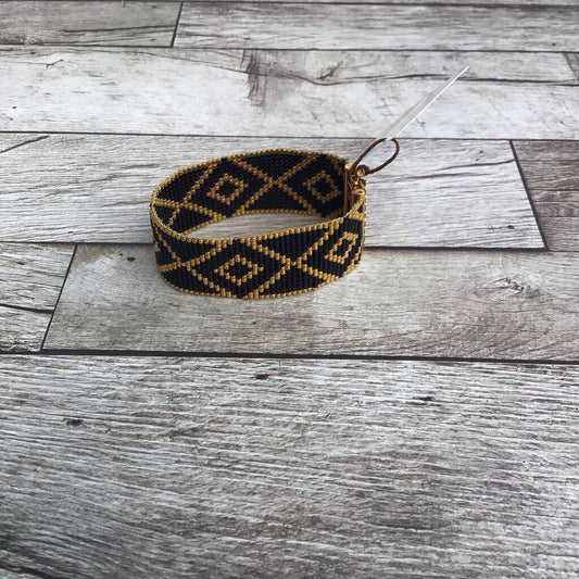 Gold Plated Bracelet - Black, Gold Diamond Patterned