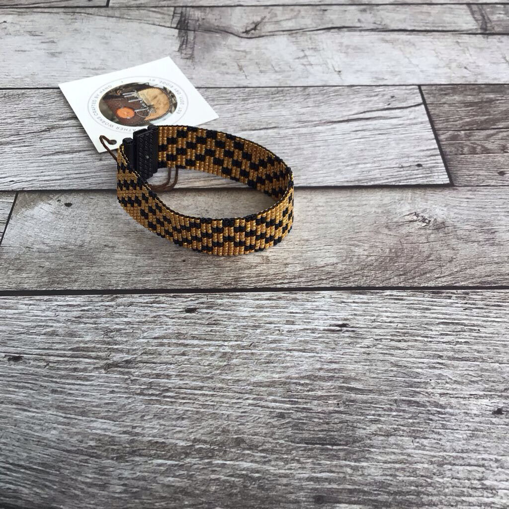 Gold Plated Bracelet - Black, Gold Checkered