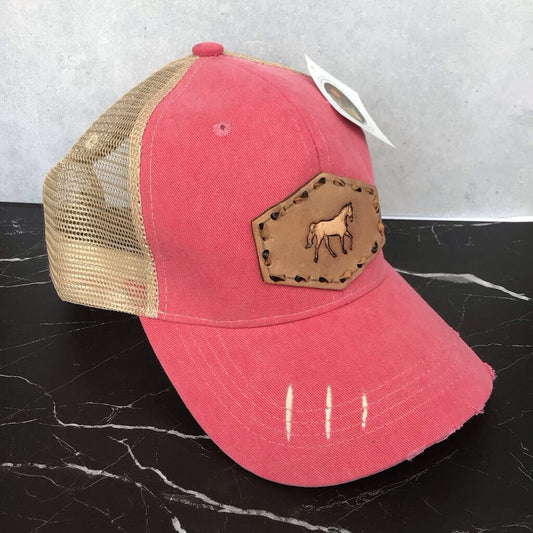 Leather Patch Ballcap - pink with norse stamp