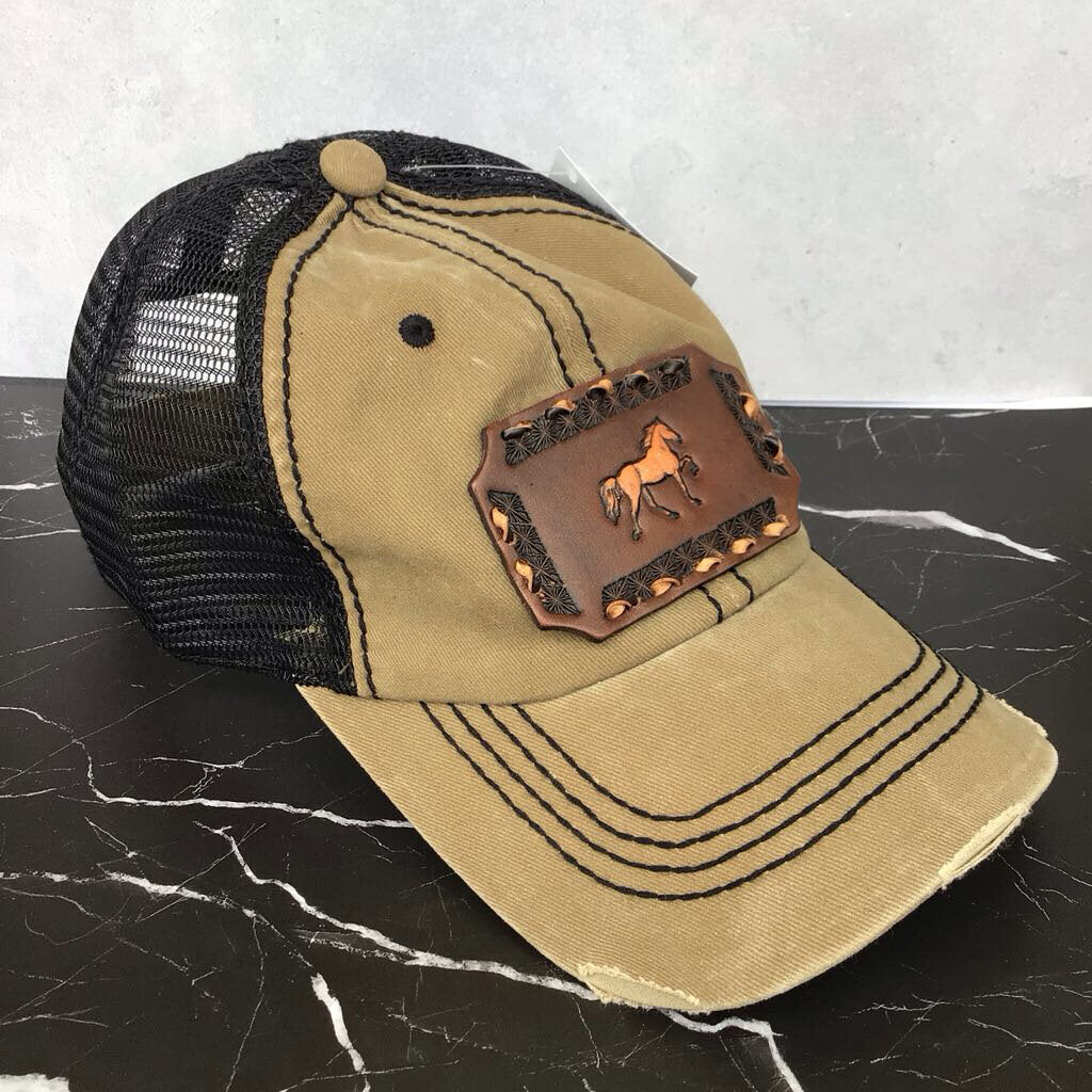 Leather Patch Ballcap - forest green with horsestamps