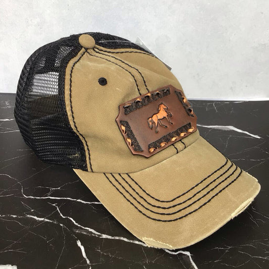 Leather Patch Ballcap - forest green with horsestamps