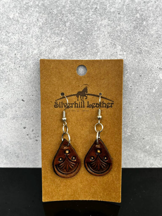 Stamped Earrings - brown floral stamp