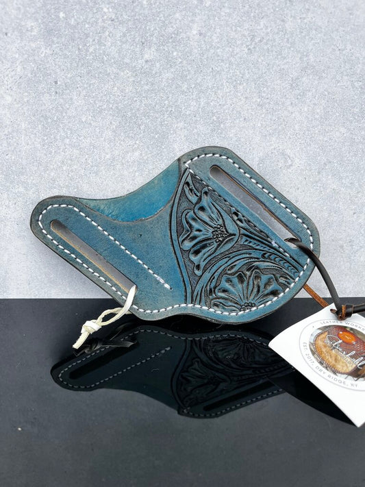 Hand-Tooled Knife Slip - Blue w Floral Stamp