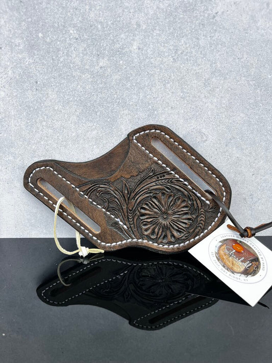 Hand-Tooled Knife Slip - Brown w Floral Stamp