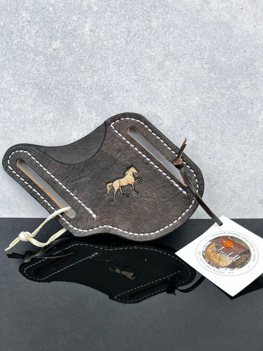 Hand-Tooled Knife Slip - Choc. Brown w Horse Stamp
