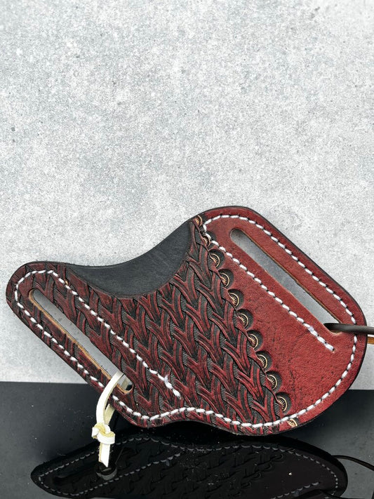 Hand-Tooled Knife Slip - Red w Braided Stamp