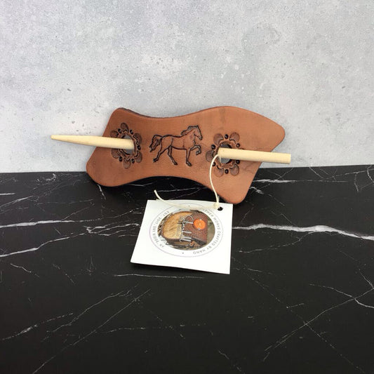 Hair Slide - Brown Horse w Double Floral Stamps