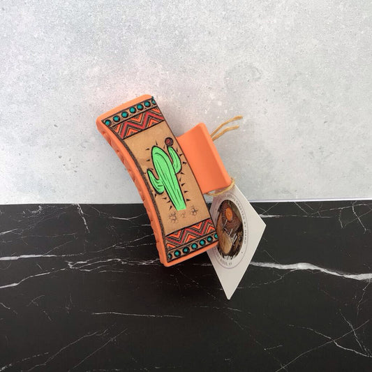 Hair Clips - Apricot w Western Cactus Theme