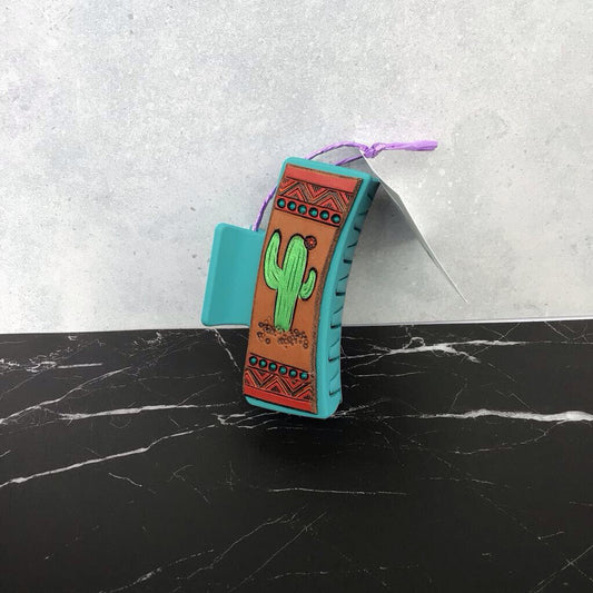 Hair Clips - Blue w Western Cactus Theme