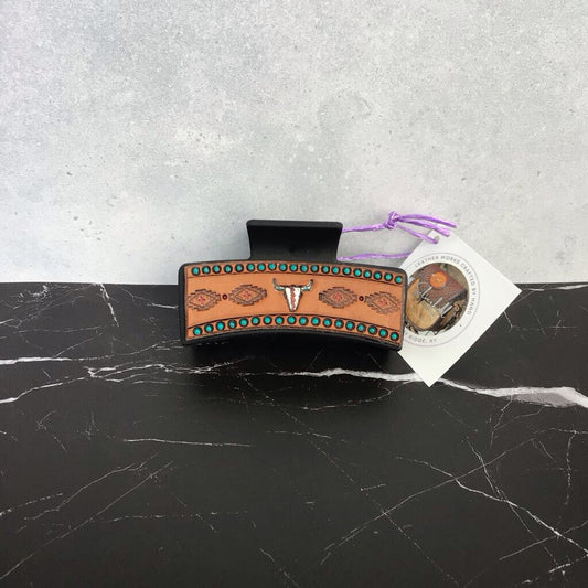Hair Clips - Black w Western Skull Theme