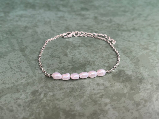 Ankle Bracelet - Silver Chain w Pearls